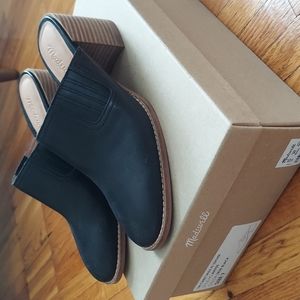 Madewell The Carey Mule in Black Leather Slip On Chucky Stacked Heel Shoe